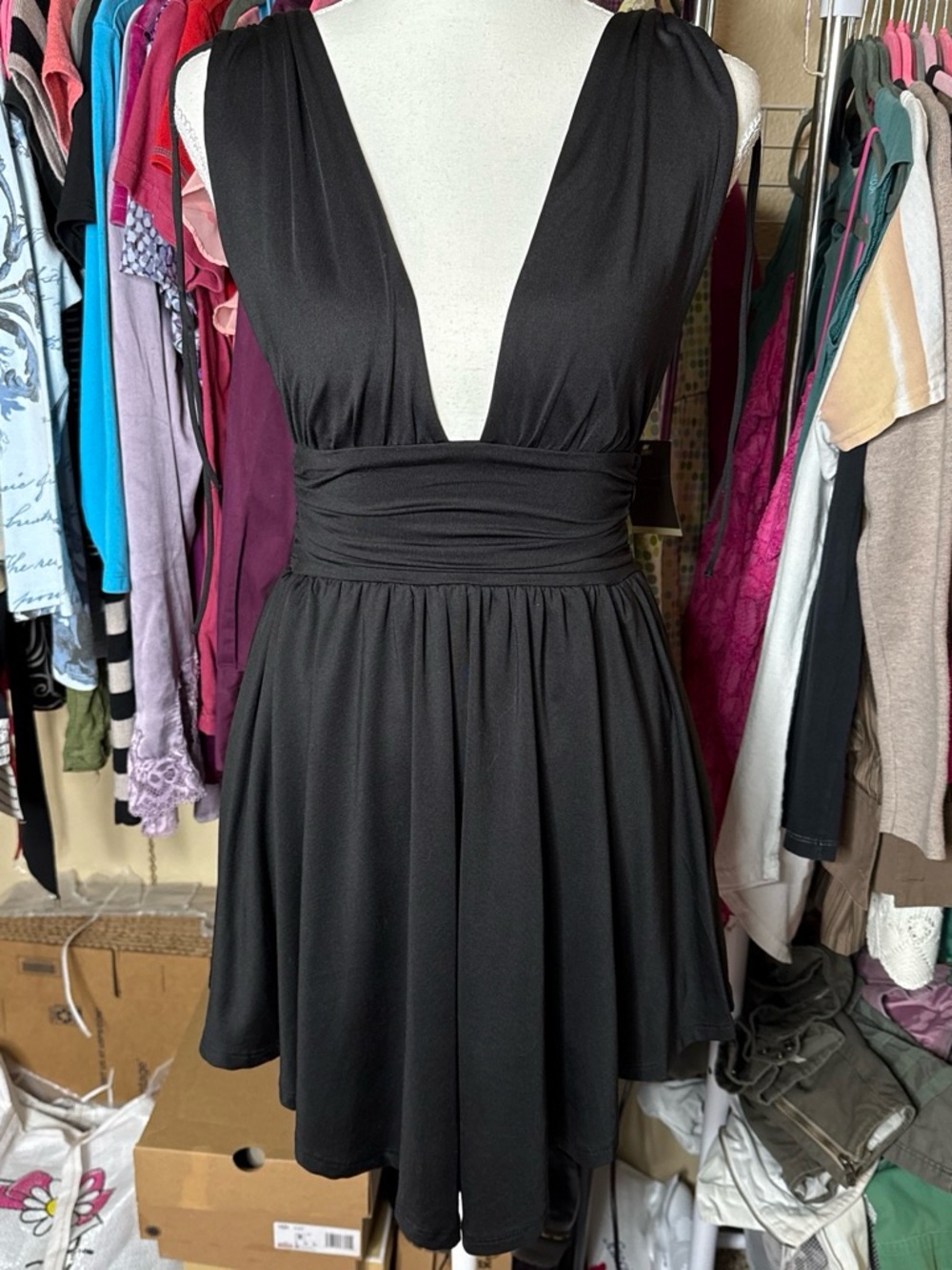 White Fox Boutique Black Deep V Mini Dress